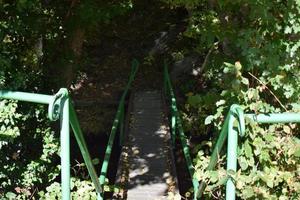 eng Brücke im das Wald foto