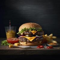 köstlich Burger auf das Tisch, erstellt mit generativ ai foto