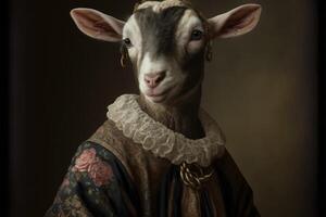 Porträt von Ziege im ein viktorianisch Kleid. ai generiert foto