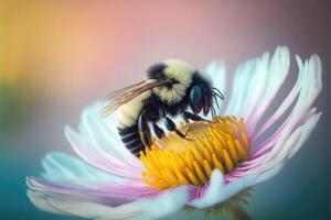 Biene auf Blume schließen hoch. ai generiert foto