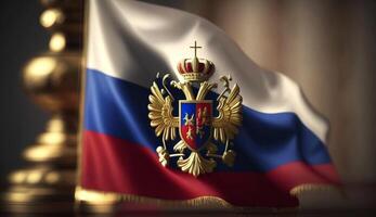 Russisch Flagge mit ein verschwommen Hintergrund generativ ai foto