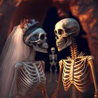 Illustration Skelette feiern Hochzeit gemacht mit generativ ai foto