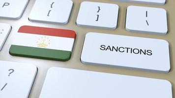 Tadschikistan auferlegt Sanktionen gegen etwas Land. Sanktionen auferlegt auf Tadschikistan. Tastatur Taste drücken. Politik Illustration 3d Illustration foto