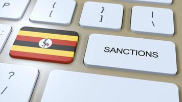 Uganda auferlegt Sanktionen gegen etwas Land. Sanktionen auferlegt auf Uganda. Tastatur Taste drücken. Politik Illustration 3d Illustration foto
