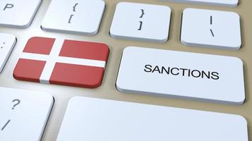 Dänemark auferlegt Sanktionen gegen etwas Land. Sanktionen auferlegt auf Dänemark. Tastatur Taste drücken. Politik Illustration 3d Illustration foto