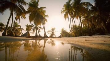 tropisch Paradies oder Kokosnuss Palme Strand oder Weiß Sand Lagune foto