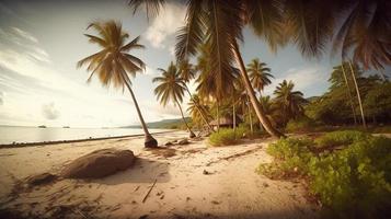 tropisch Paradies oder Kokosnuss Palme Strand oder Weiß Sand Lagune foto