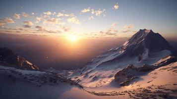 Sonnenuntergang im das Berge. Sonnenaufgang im das Berge. schön Winter Landschaft, Berg Landschaft beim Sonnenuntergang. Panorama- Aussicht von das Berge foto