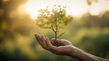 künstlerisch Hände Umarmung der Natur Schönheit halten Baum Über verschwommen Hintergrund foto