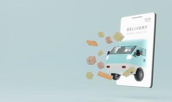 online Geschäft global logistisch LKW van Lieferung auf Smartphone Einkaufen online.3d Rendern foto