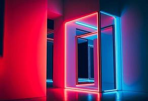 Foto von abstrakt futuristisch Zimmer mit rot und Blau Neon-