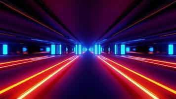 abstrakte 3D-Darstellung des Tunnels mit leuchtenden Linien und Blöcken foto