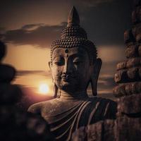 Buddha Statue und Sonnenuntergang Bild im Buddhismus Makha Bucha Tag Visakha Bucha Tag Songkran Tag Buddha Purnima foto