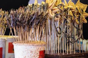 gebraten Insekten und Skorpione wie Snack Straße Essen im China, Peking foto