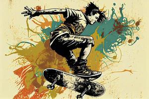 Skateboarding Hintergrund. extrem Sport Vektor Illustration mit Kerl Mann Skater foto