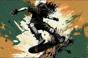 Skateboarding Hintergrund. extrem Sport Vektor Illustration mit Kerl Mann Skater foto