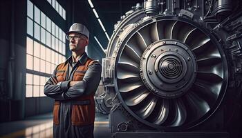 Ingenieur im ein modern Fabrik. Industrie 4.0 Maschine Instandhaltung Arbeit Tag und das Bedeutung von Arbeitskräfte ai generiert foto