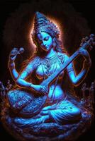 Göttin Saraswati Digital Kunst kosmisch glühend Bild generativ ai foto