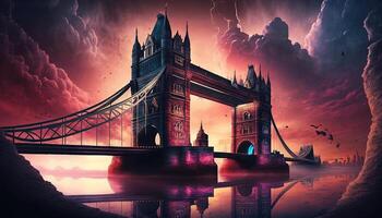 London Turm Brücke im Nacht Fantasie Kunstwerk generativ ai Kunst foto