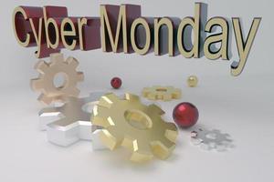 Cyber Montag. 3d machen Banner zum Cyber Montag mit Getriebe auf ein Licht Hintergrund foto