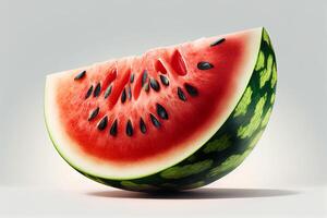 Wassermelone und Scheibe isoliert auf Weiß Hintergrund. Ausschnitt Pfad inbegriffen. generativ ai foto