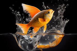 Goldfisch Springen im Wasser 3d Illustration. generativ ai foto