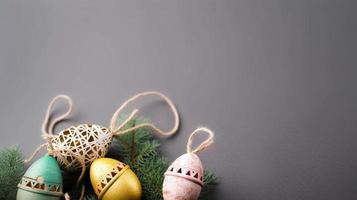 glücklich Ostern Tag Hintergrund und Hintergrund, süß Hase Kaninchen, Ornament, und bunt Ei, Kopieren Raum Gruß und Hintergrund, Banner, rustikal Jahrgang Design Material. feiern Ostern. foto