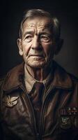 Alten Senior männlich Welt Krieg ii Soldat Porträt - - generatvie ai. foto