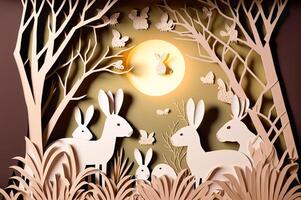 Schnitt Papier Kunst Ostern Hase Hintergründe - - generativ ai. foto