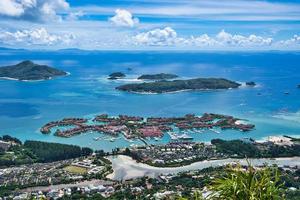 Kopolie Weg Aussicht von st Anne Marine Park, Eden Insel und Praslin und la Digue, mahe Seychellen foto