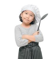 süß Mädchen Koch halt Utensilien Kochen isoliert foto