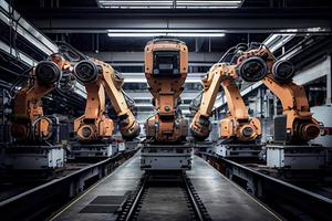 industriell Roboter Autos vertreten ein aufregend Innovation im das Feld von Automatisierung foto