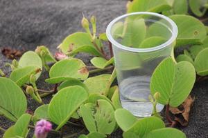 Foto von ein klar Tasse gefüllt mit ein wenig Wasser