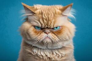 Katze haben Schlecht Stimmung. wütend Haustier. Schlecht Emotionen, Wut, Unzufriedenheit mit Leben, Negativ Gesichts- Ausdruck. Schlecht Tag, Unglück Konzept. generativ ai. foto