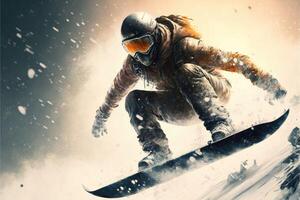 Winter Sport extrem Snowboarden. ai generiert foto