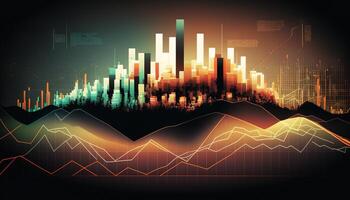 generativ ai, Lager Markt Diagramm Linien, finanziell Graph auf Technologie abstrakt Hintergrund vertreten finanziell Krise, finanziell Kernschmelze. Technologie Konzept, Handel Markt Konzept. foto