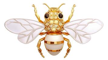 generativ ai, schön Honig Biene Brosche, Opal Stein und golden Farbe Palette isoliert auf Weiß Hintergrund. Schmuck, Schmuck schließen oben foto