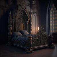 Illustration Bett im gotisch Design gemacht mit generativ ai foto