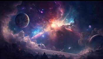 Raum Nebel Nacht galaxie Illustration. Kosmos Universum Astronomie. generativ ai. foto