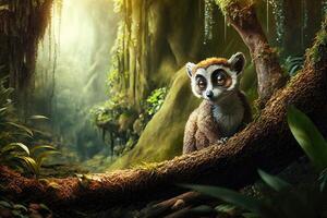 Lemur im Wald. wild Tier. ai generiert foto