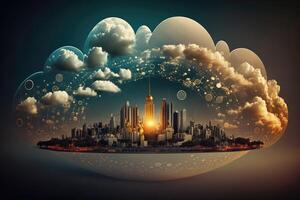 ai generiert Wolke Computing Konzept. Clever Stadt kabellos Internet Kommunikation. foto