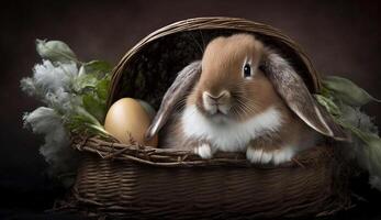 ein süß Hase im ein Ostern Korb ai generativ foto