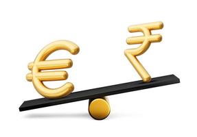 3d golden Euro und Rupie Symbol Symbole mit 3d schwarz Balance Gewicht Wippe, 3d Illustration foto