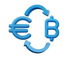 3d Blau Euro und baht Symbol Symbole mit Geld Austausch Pfeile auf Weiß Hintergrund, 3d Illustration foto