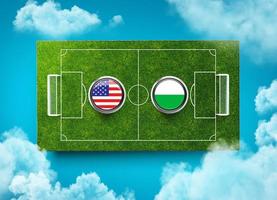 USA vs. Wales Bildschirm Banner Fußball Konzept. Fußball Feld Stadion oben Aussicht 3d Illustration foto