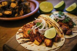 Tacos al Pastor ausgestopft mit Rindfleisch. generativ ai foto