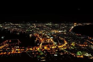 Landschaft von hakodate Bucht Bereich im Herbst Nacht von montieren hakodate. hakodate ist dritte größten Stadt im Hokkaido, Japan. foto