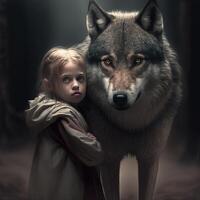 Illustration Wolf mit ein süß Mädchen gemacht mit generativ ai foto