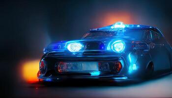 Illustration von ein abstrakt Polizei Auto mit Blau Licht foto