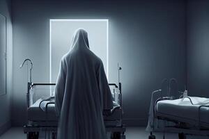 Illustration von ein Sensenmann im das Krankenhaus foto